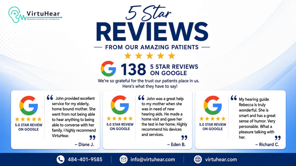 VirtuHear 5-Star Google Reviews flyer