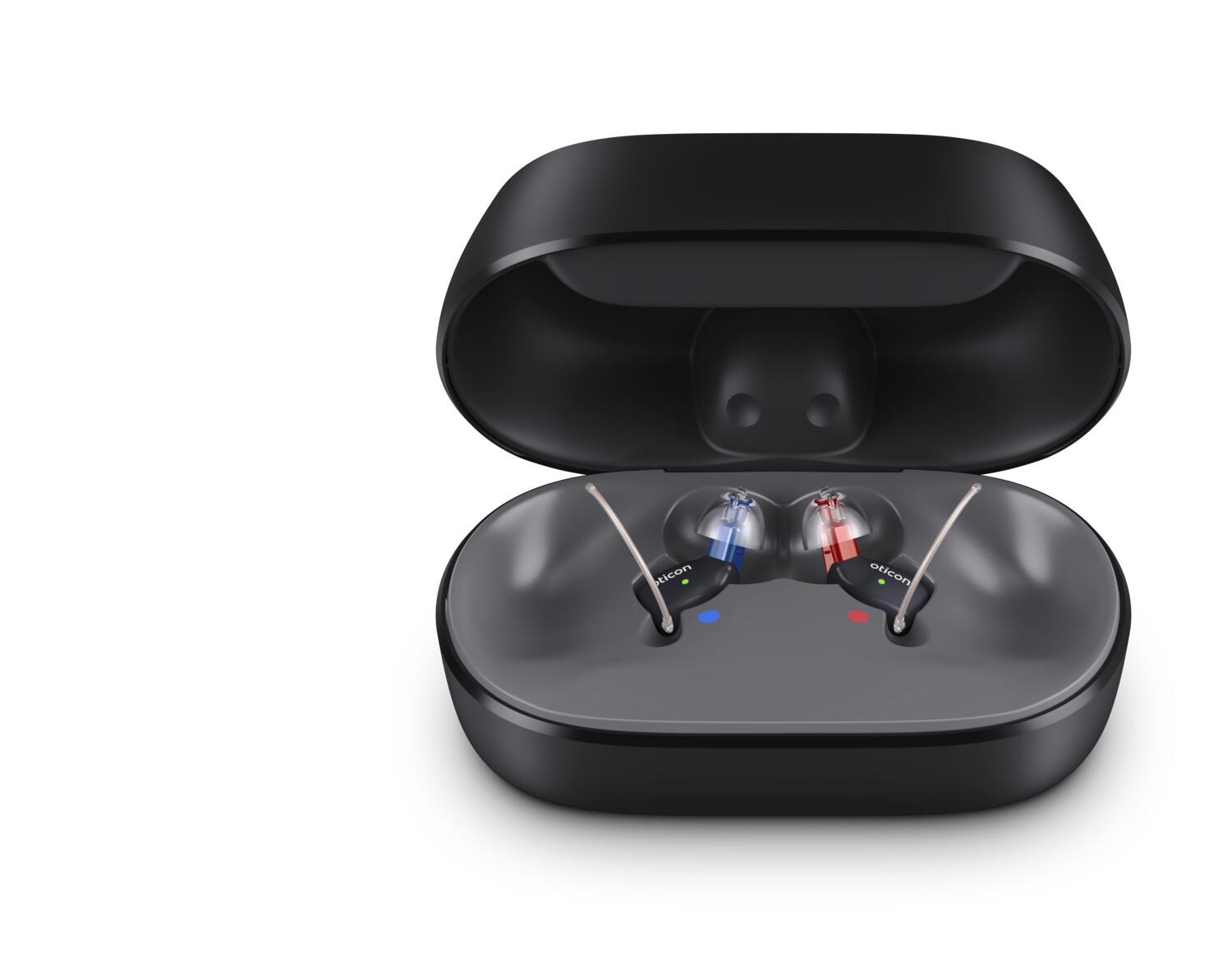Oticon Zeal nxtCIC hearing aids in charging case
